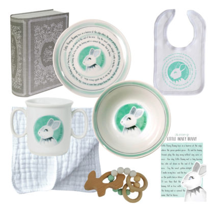 Salisbury Story of You Cup Plate Bowl Bib and Teether Set Bunny