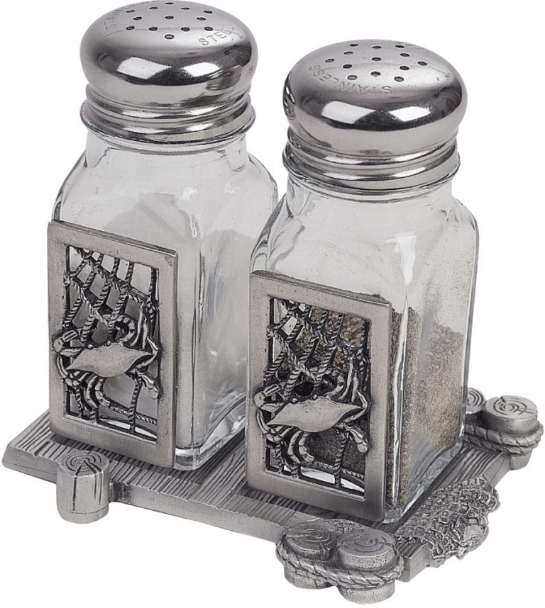 Crab Net Salt & Pepper Shakers w/Dock | Coastal Pewter Tableware