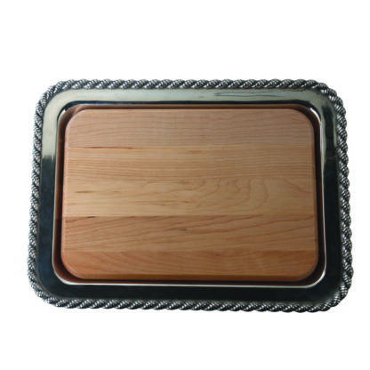 Cutting board shown with tray